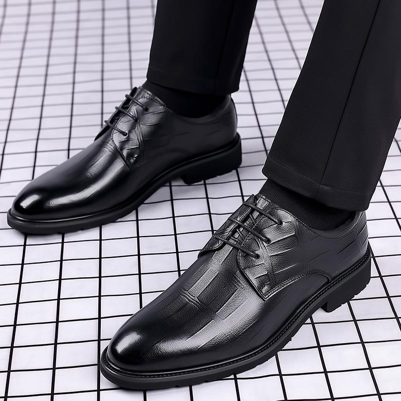 Men's Pointed Toe Dress Shoes Autumn British Style Formal Oxfords Breathable Wedding Groom Best Man Business Casual Derby