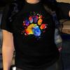Dog Paw Pattern Cotton T-Shirt Short Sleeve Round Neck Women 2d Print Tops