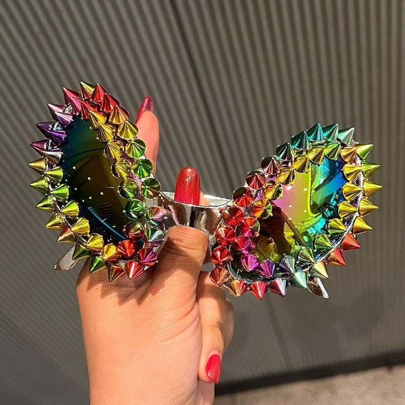 Color Funny Alien Glasses Festival Party Exaggerated Spoof Punk Sunglasses Sand Sculpture Spike Chain Sunglasses
