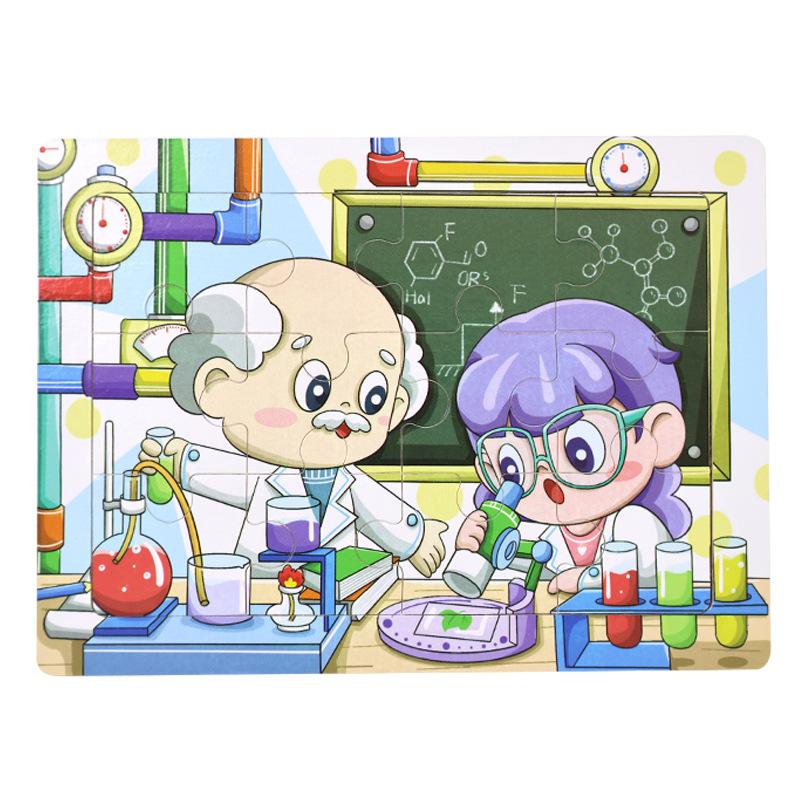 12 Wooden Puzzles, Educational Toys for Children, Early Education Cartoons, Animals, Traffic Cognition, Flat Wooden Puzzles