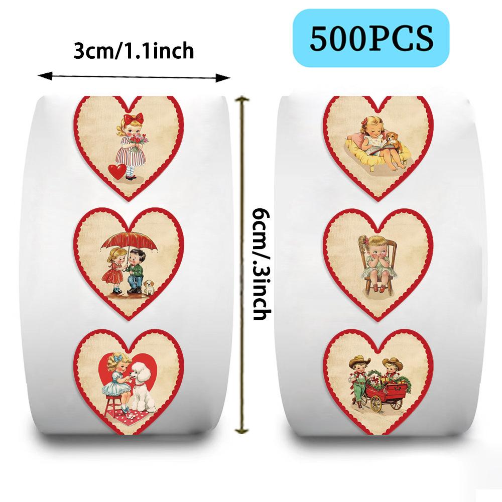 500 Pieces/roll Sticker Roll Sticker Cartoon Retro Love Creative Handbook Material Self-adhesive Seal Sticker