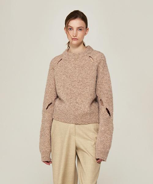 AVA MOLLI Boucle Yarn Slit Detail Knit (Pink Beige)