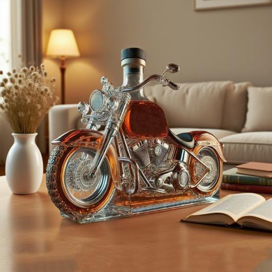 Motorcycle Whisky Decanter Glass Motorcycle Design Wine Bottle Decorative Whiskey Bottle for Motorcycle Lovers Bar Desk Kitchen Use