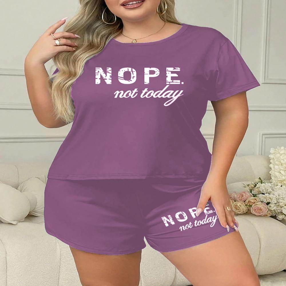 Yaz Büyük Beden 3XL 4XL 5XL Kısa Kollu Üstler ve Şortlar Pijama Takımı Günlük Bol Karikatür Baskılı Beyaz Kadın Pijamaları Uyku Giyim Takımı Ev Giyim