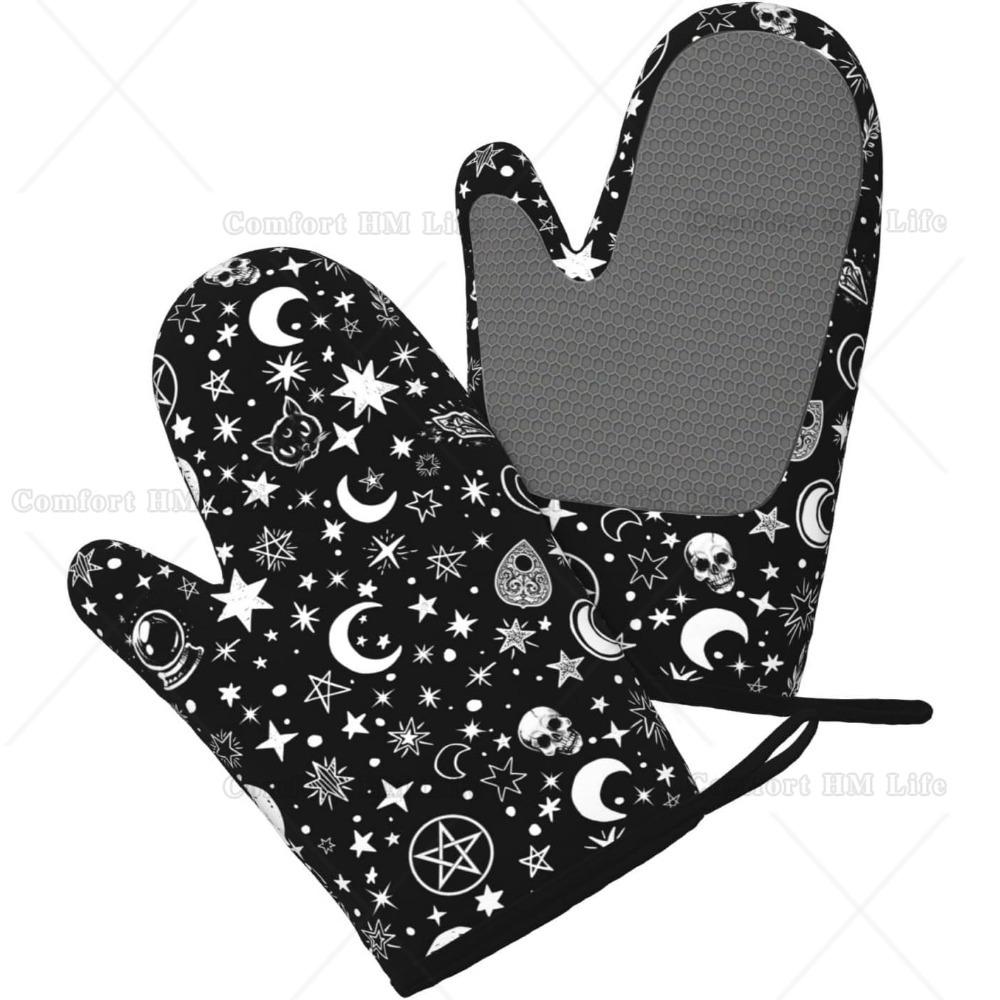 Witch Cat Silicone Oven Mitts Heat Resistant Non-Slip BBQ Gloves Kitchen Mittens for Grilling Cooking Baking 7 X 11 Inch 1 Pair