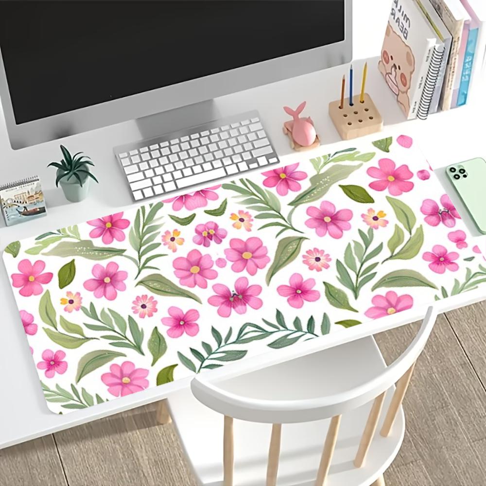 Cute Mixed Spring Flower Large Extended Mouse Pad Non Slip Rubber Base Stitched Edge Hd Print For Gaming Work Station