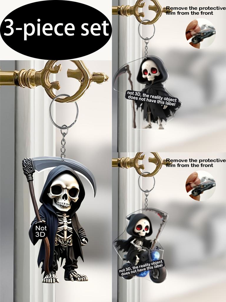 3 Todessensenmann Schlüsselanhänger, 2D Flacher Acrylanhänger, Rucksack Handy Anhänger, Rucksack und Auto Heimdekoration, Schlüsselanhänger, Autoschlüsselc