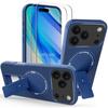 Protective Case - BOOLING - for iPhone 17 Pro Max - with Magnetic Circle and Blue Stand - 2 Glasses