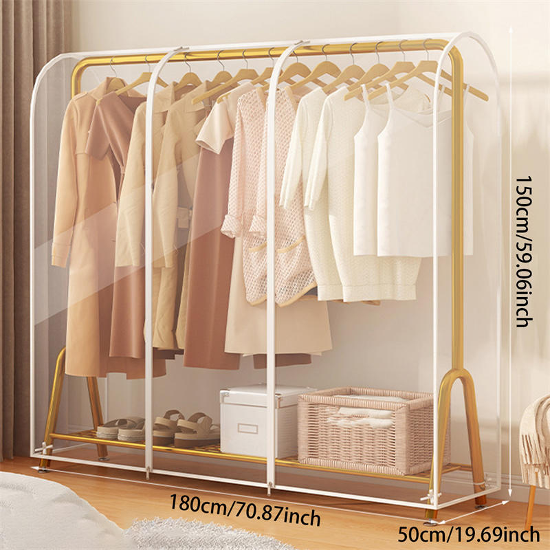 Garment Coat Dust Moisture Proof Protection Transparent Square Full Cover for Floor-standing Drying Rack for Clothes