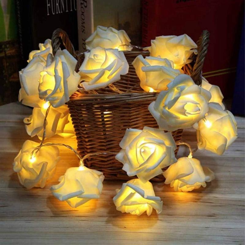 1Pack 10/20Led White Rose Flower String Lights Battery Operated for Valentine'S Day Wedding Home Party Birthday Decorations