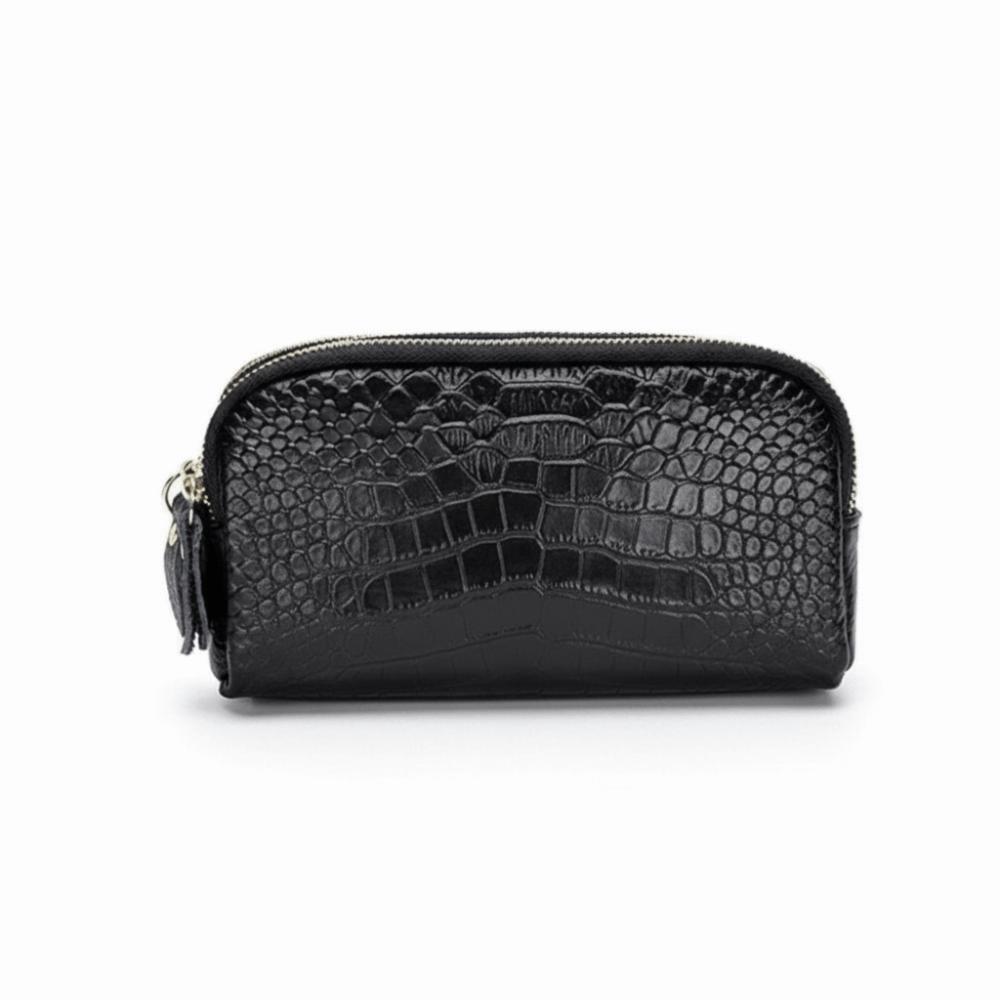 Solid Color Lady Clutch Crocodile Texture Long Zipper Genuine Leather Wallet Large Capacity 3-Layer Design Phone Bag for Women