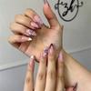 3D Stereo Floral Nail Art with Handmade Rhinestones - French Almond Purple Gradient Nail Tips
