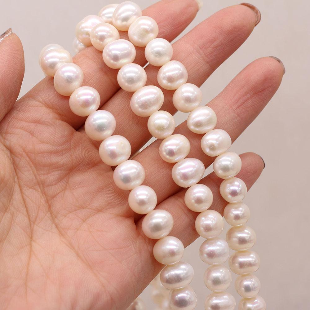 1 pramen, bílé přírodní sladkovodní perly, 9-10 mm, téměř kulaté perlové korálky pro výrobu šperků, kutilské řemesla, dárky k narozeninám a svatbě, 36 cm