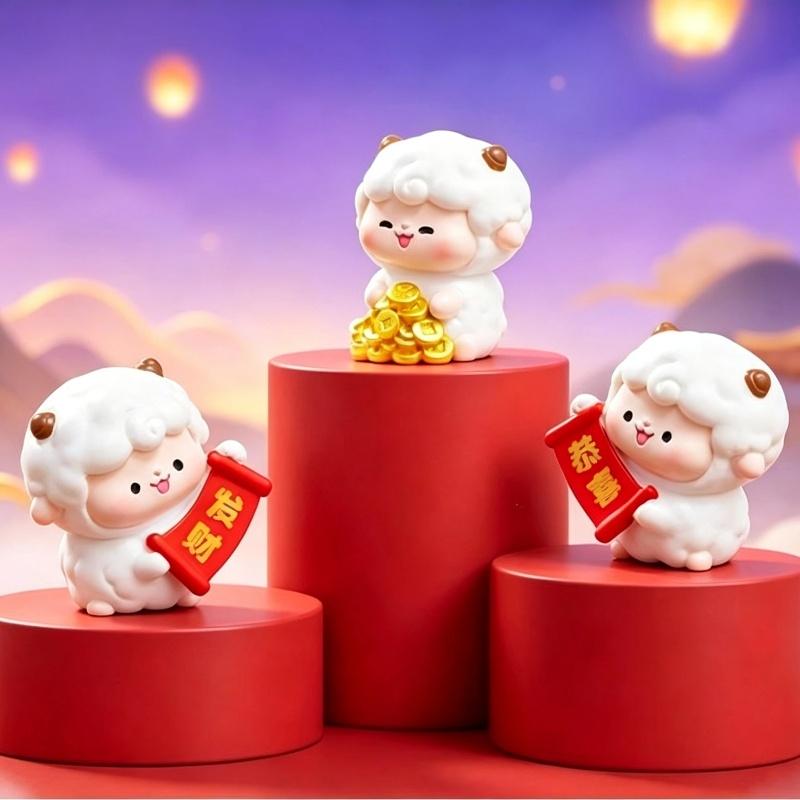 Cute Resin Sheep Ornament Set Adorable Lucky Design Festive Details For Year Of The Sheep Home Desktop Decoration Holiday Gift