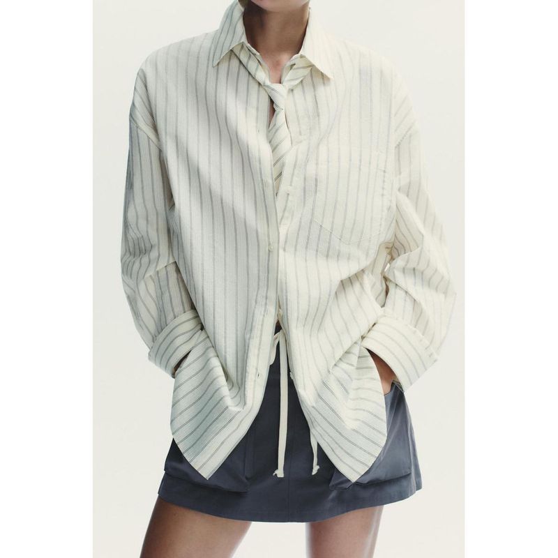 Za Autumn New Arrivals Women's Clothing Zr European and American Style Fashionable Versatile Long-Sleeve Tie Loose Shirt 4764113