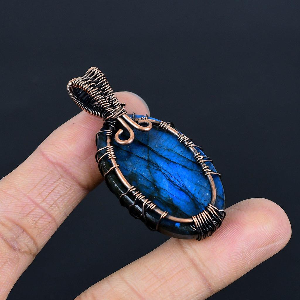Tree Of Life Labradorite Pendant, Handmade Gemstone 999 Copper Wire Wrapped Pendant Antique Jewelry, For Gift Silver Jewelry