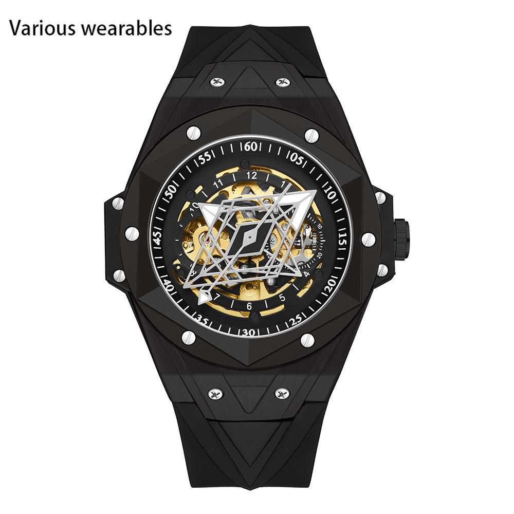 Automatische Mechanische Quarz Hohl Geometrische Uhr Modetrend Coole Herrenuhr Silikonuhr