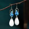 Airyuan Cloisonné Enamel Jade & Silver Earrings with Orchid Design