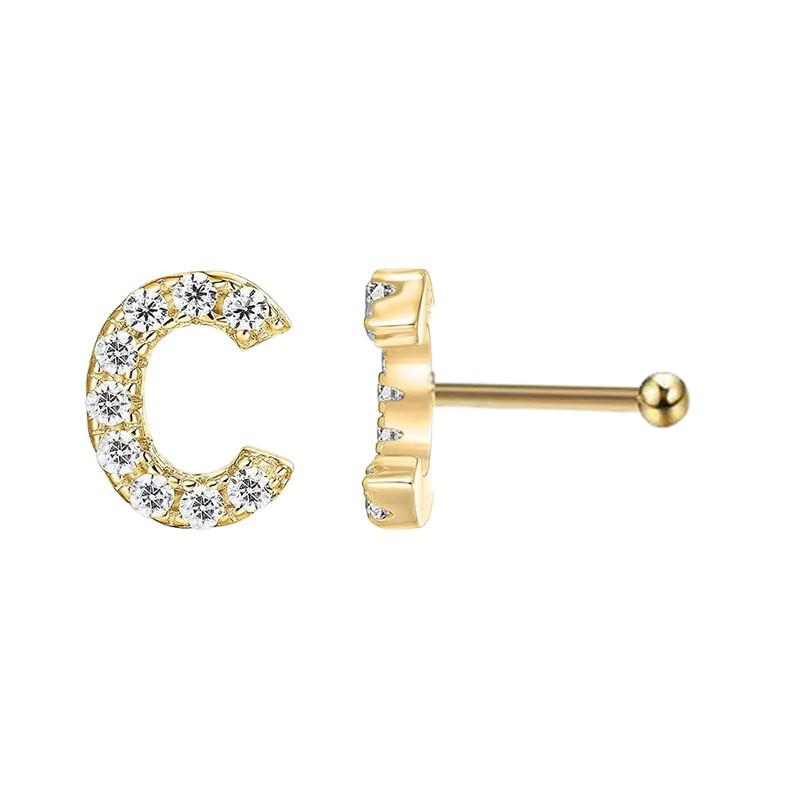 Personalized Zirconia Letter Nose Stud for Men and Women - Trendy Micro-Inlaid Straight Needle Piercing Ornament.