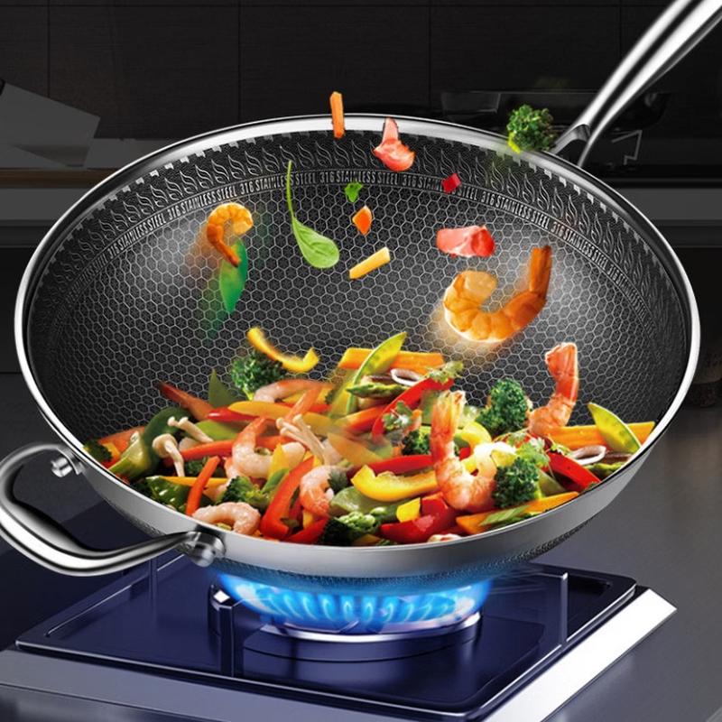 WuTuo 316 Stainless Steel Honeycomb Non-Stick Wok