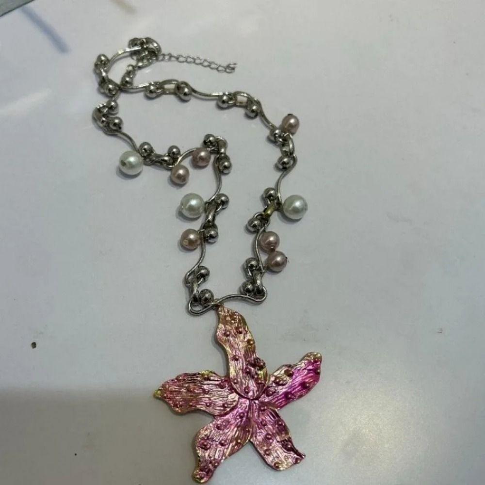 Bohemia Starfish Pendant Necklace Imitation Pearl Clavicle Chain Pearls Necklace  Women