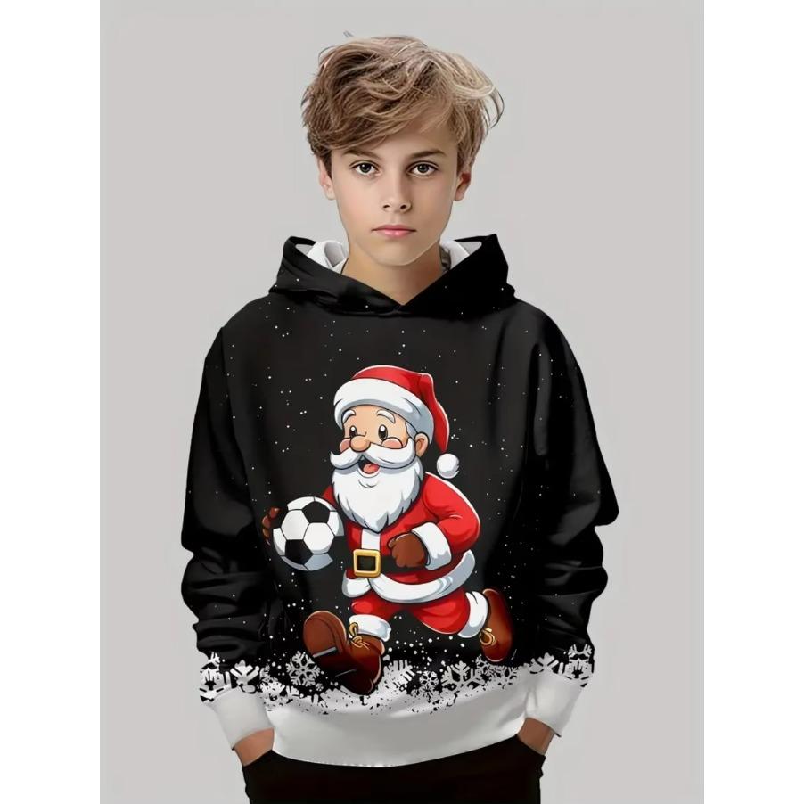 Sudadera con capucha navideña para niños Estampado de Papá Noel Sudadera de moda de dibujos animados para niño niña Ropa infantil para fiesta navideña