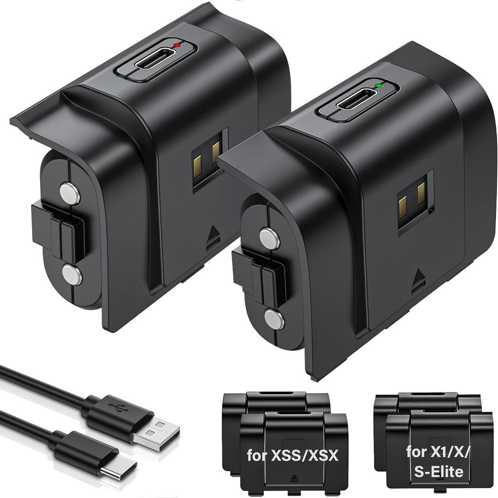 2Pcs 4800Mwh Battery Xbox One Controller Batteries Pack Play Andcharge Kit Usb-C Charging Cable/4 Covers for Xbox One/seriesx|S