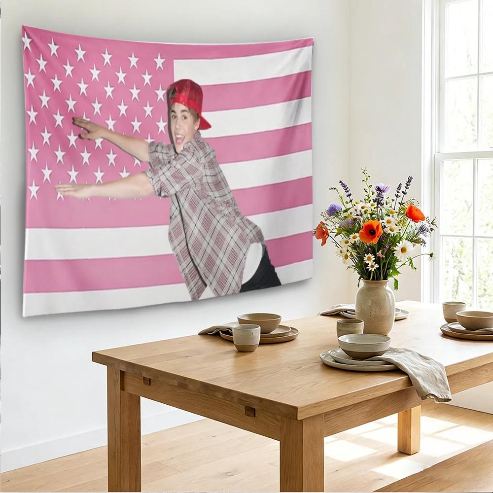 Pink American Flag Retro 2000s Pop Icon Tapestry Wall Hanging Bedroom Decor Fabric Poster Music Fans Gift