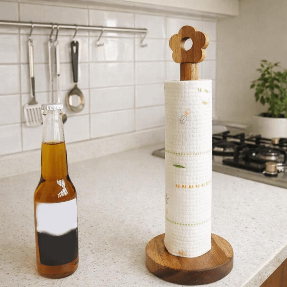 Free Standing Wood Paper Towel Holder Movable Vertical Tissue Rack  Restaurant