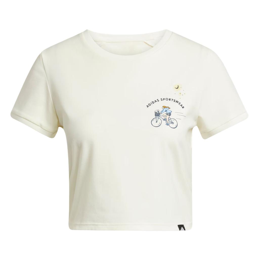 Adidas Sportswear Codes Doodle Graphic Crop Pullover Simple Casual Short Sleeve T-Shirt Women T-Shirt Han-Jade-White JX5327