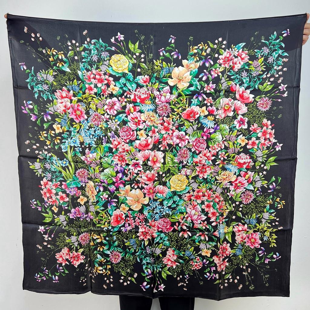 Ins Small Floral Foreign Gas Intelligence Elegant And Gentle Mulberry Silk Silk Silk Scarf Square Scarf Tied Hair Band