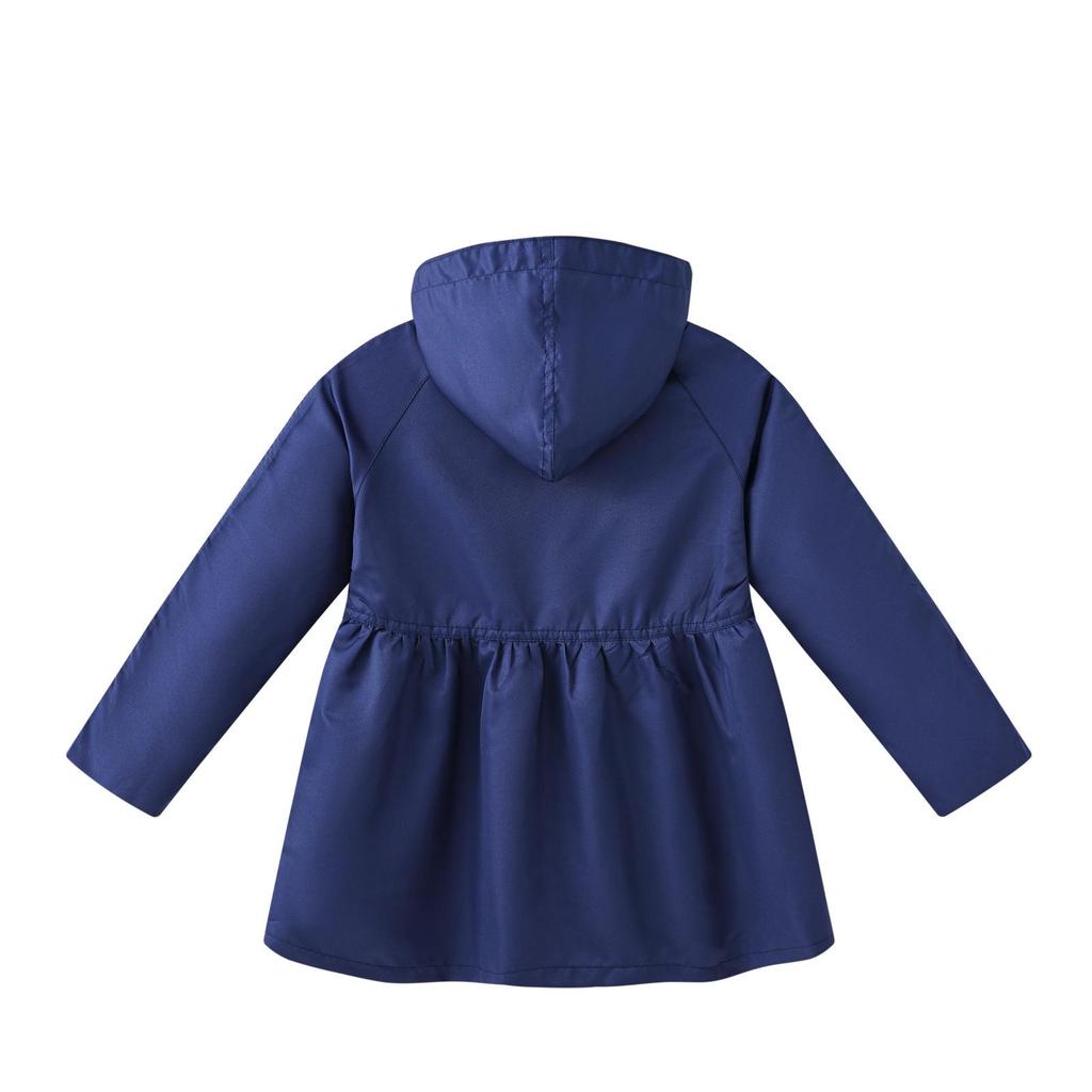 Girls' British Style Button Trench Coat with Detachable Hood - Waist-Defining, Solid Color, Mid-Length, Autumn Classic Fashion.