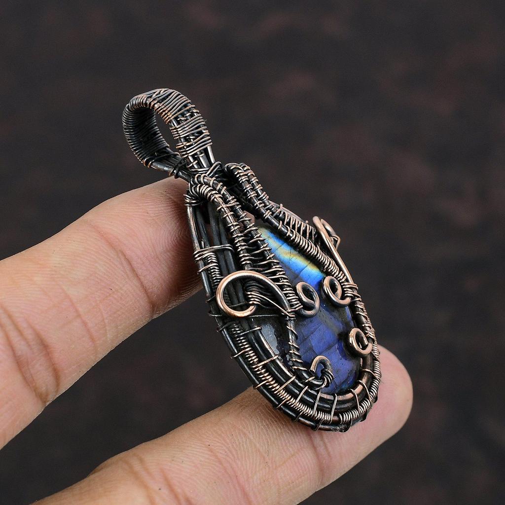 Labradorite Pendant Copper Wire Wrapped Pendant Gemstone Pendant Handmade Jewelry Brand New Pendants Unique Copper Design Jewelry For Gift