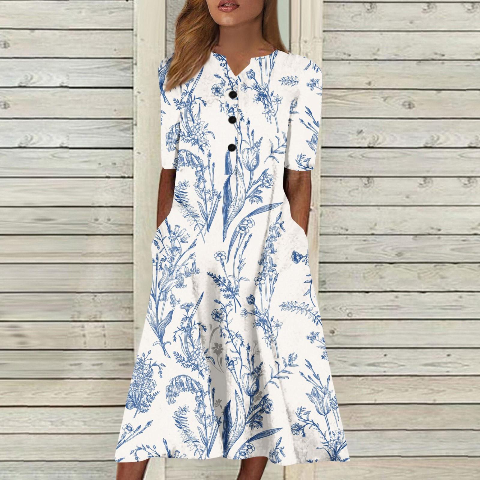 

Женская летняя повседневная модная пляжная свинг-юбка с v-образным вырезом и короткими рукавами XXXL синий