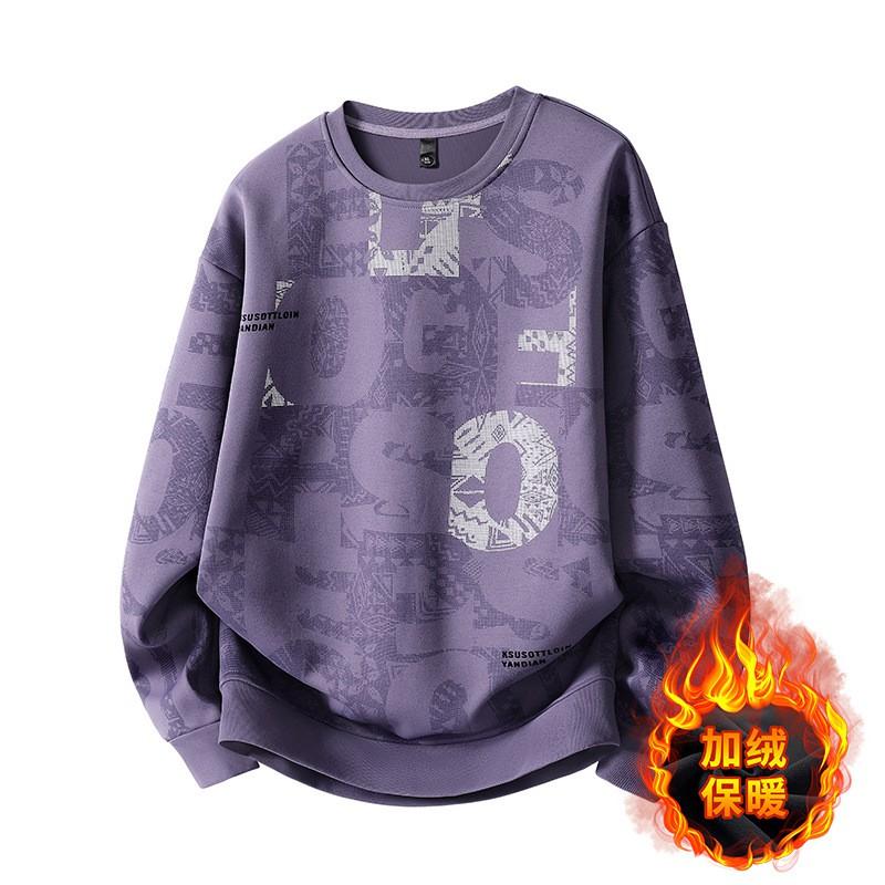 Oversized Mens Graphic Print Crewneck Sweatshirt Winter Thick Fleece Lined Loose Fit Streetwear
