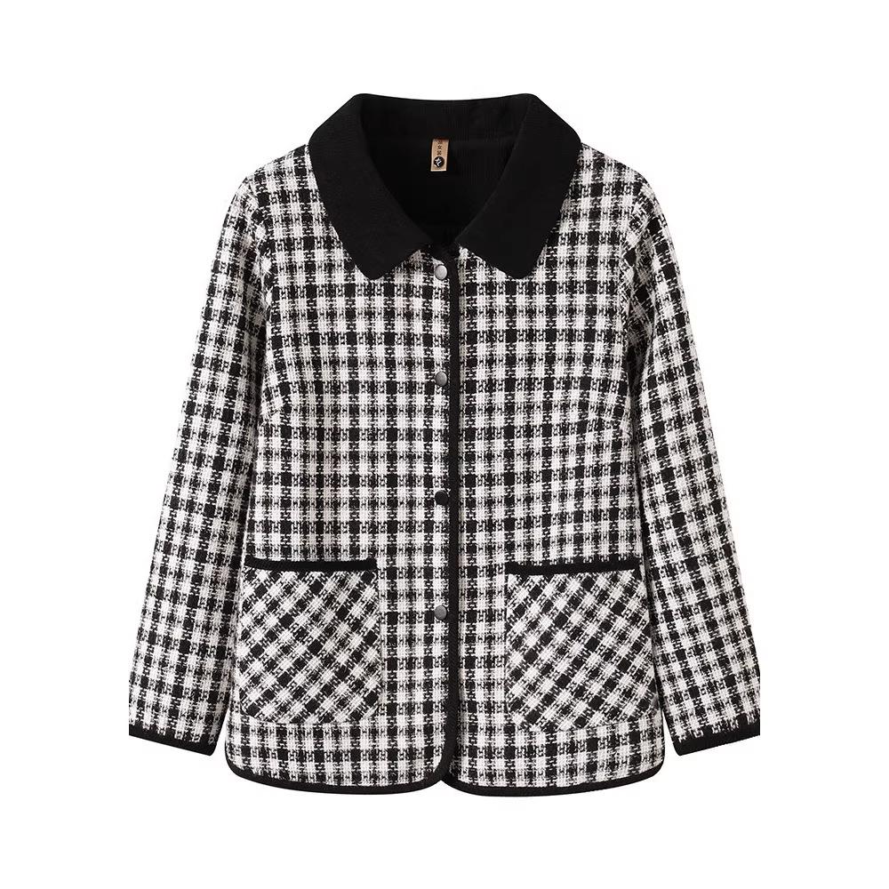 Giacca a quadri chic da donna di mezza età - Blazer casual con revers per primavera/autunno