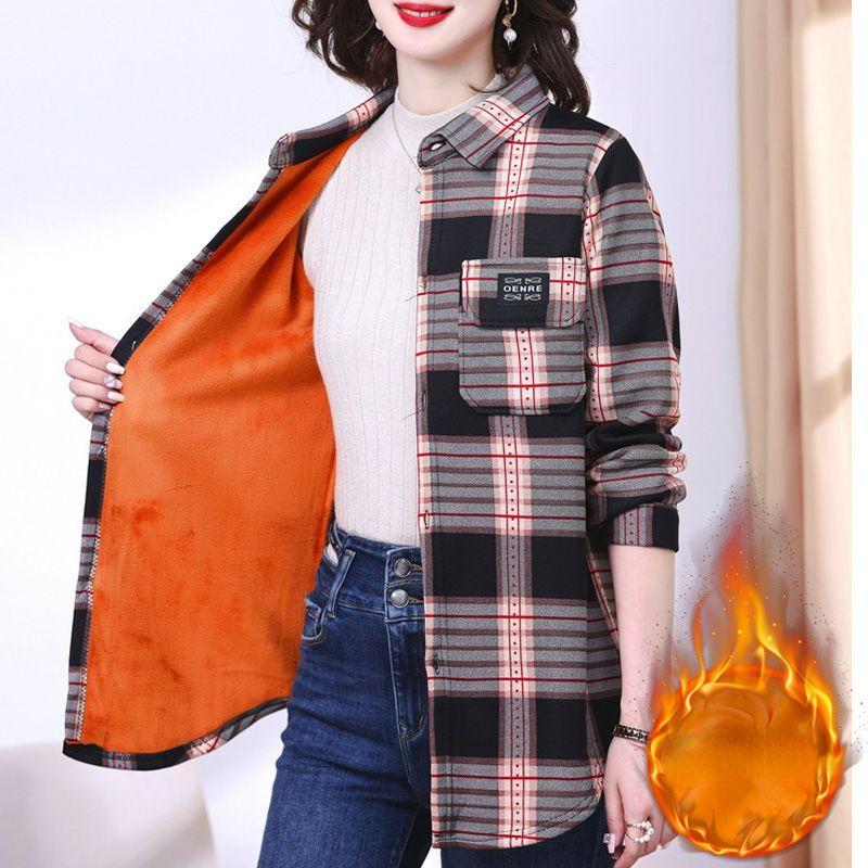 

Модные клетчатые женские плюшевые рубашки, модные топы Harajuku, повседневные шикарные женские рубашки с длинным рукавом 5XL чёрный