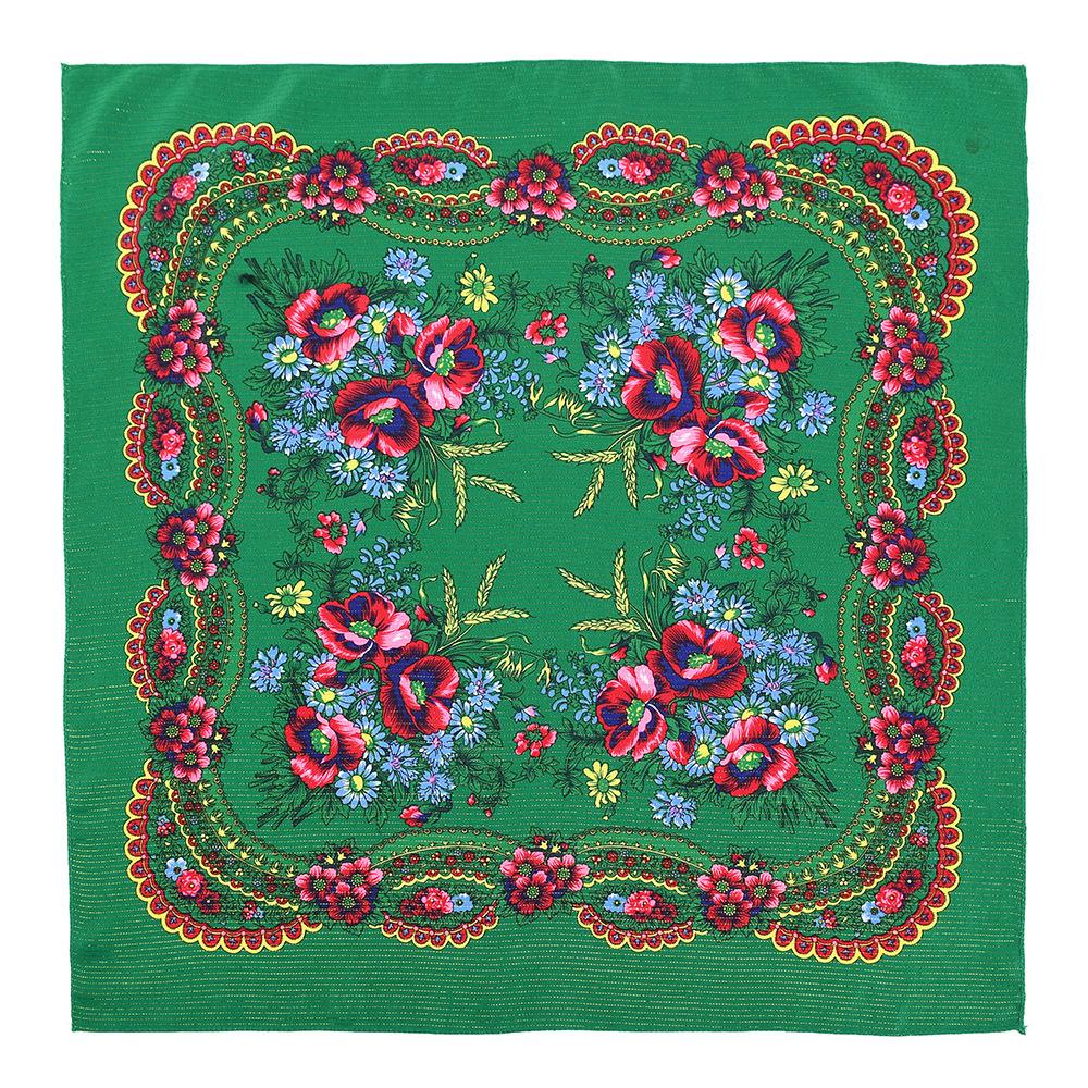 

70*70 см золотой нитью с цветочным принтом русский квадратный шарф для женщин 70x70cm зелёный
