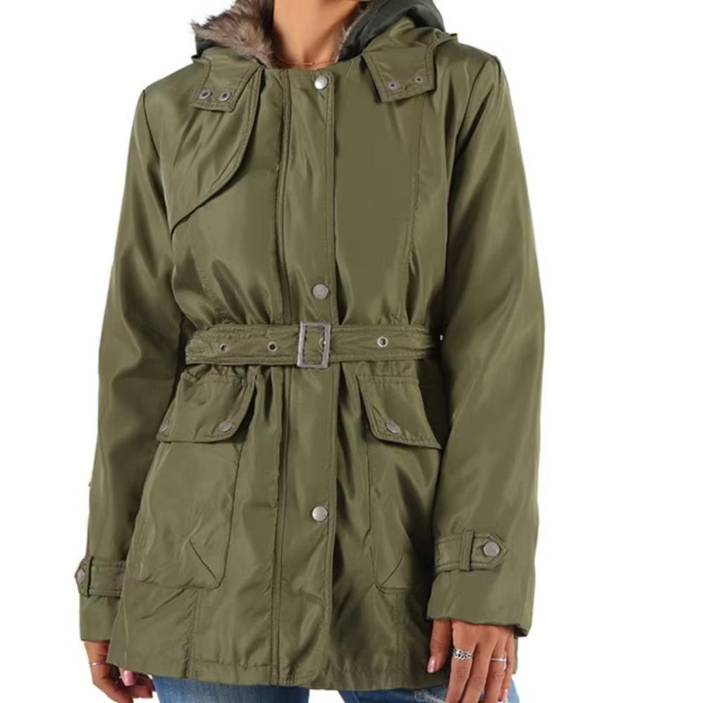 Women's Cotton Jacket Waist Cinching Solid Color Hood Warm Comfortable Casual
