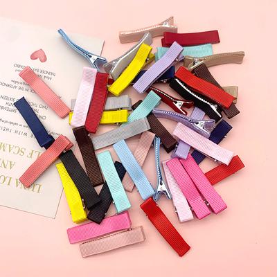 20pcs/lot 5CM Ribbon Lined Alligator Clips Bows For Girls Women Hair Accessories Prong Barrettes Hair Clips Metal Claw Clips