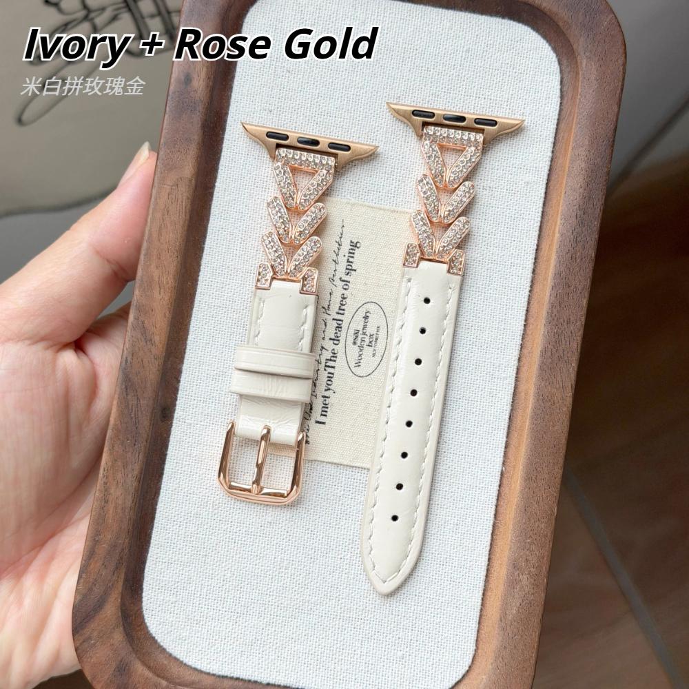 Diamond Leather Watch Straps For Apple Watch Ultra 49mm Metal Bracelet 45 44 41 38 40 42 46mm Women Jewelry Wristband for iWatch S11 10 9 8 SE3 Correa