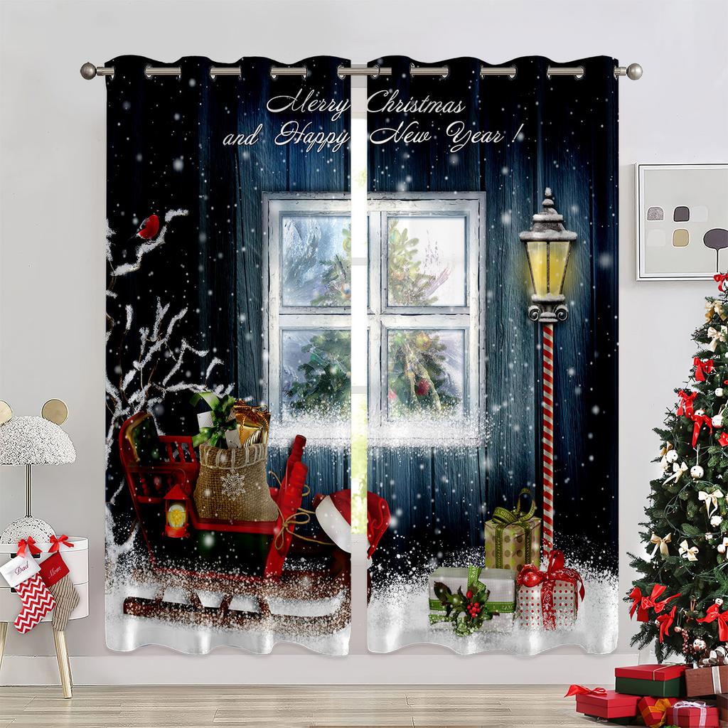 3D Christmas Ornaments Christmas Curtains Red Decorations Window Curtain Sunscreens Screen Home Textile Garden