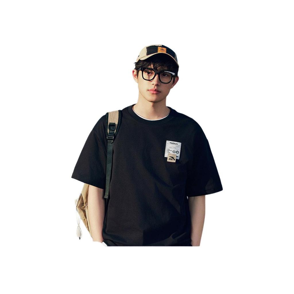 Anta X Zola Artist Collaboration Lifestyle Series Casual Simple Solid Color Round Neck Pullover Loose Short Sleeve T-Shirt Men T-Shirts 952528105-1