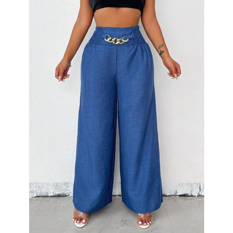 Women Fashion Vintage High Waist Loose Wide Leg Casual Long Pants