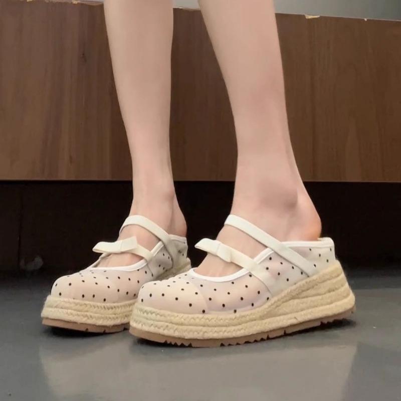 

Summer wear versatile bag head drag small wedge sandals women s casual half drag mesh thick-soled cool slippers 40