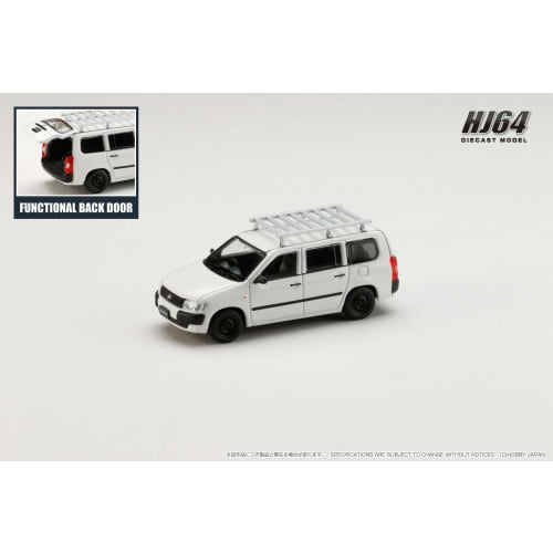 HJ64 1/64 Scale Toyota Probox Custom Version with Roof Carrier (White) - Finished Product