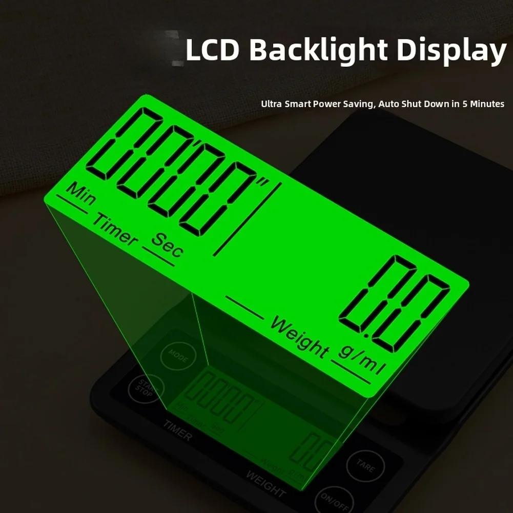 Brew Timer Digital Coffee Scale Pour Over Brewing 3kg Capacity 5kg Capacity Built-in Timer LCD Backlight Display