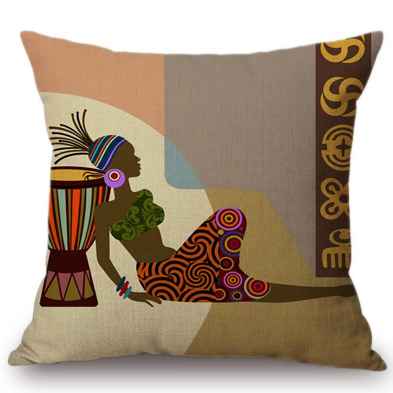 2018 Cartoon Fashion African Lady Sofa Decorative Pillows Cases Africa Symbols Modern Decoration Art Cotton Linen Cushion Cover