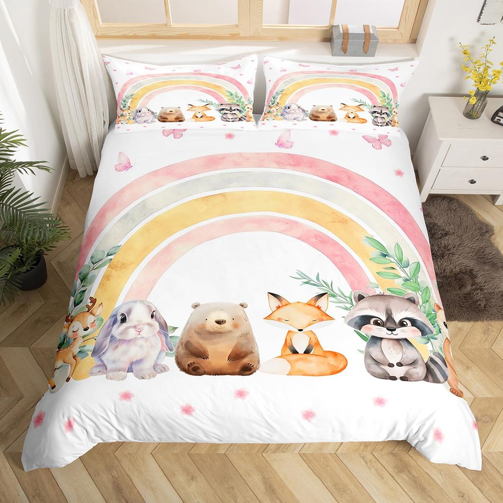 Homewish Cartoon Frog Prince Duvet Cover Set For KidsKawaii Red Mushroom Bedding SetCute Animal Bed Set