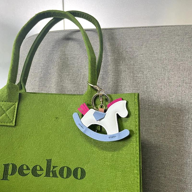Women's Bag Charm Decoration Bag Pendant Cartoon Rocking Wooden Horse Women's Leather  Bag Charm Key Chain Cute Bag Accessories Gifts